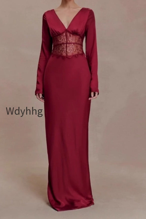 deep-v-neck-lace-panel-bodycon-maxi-lace-dress