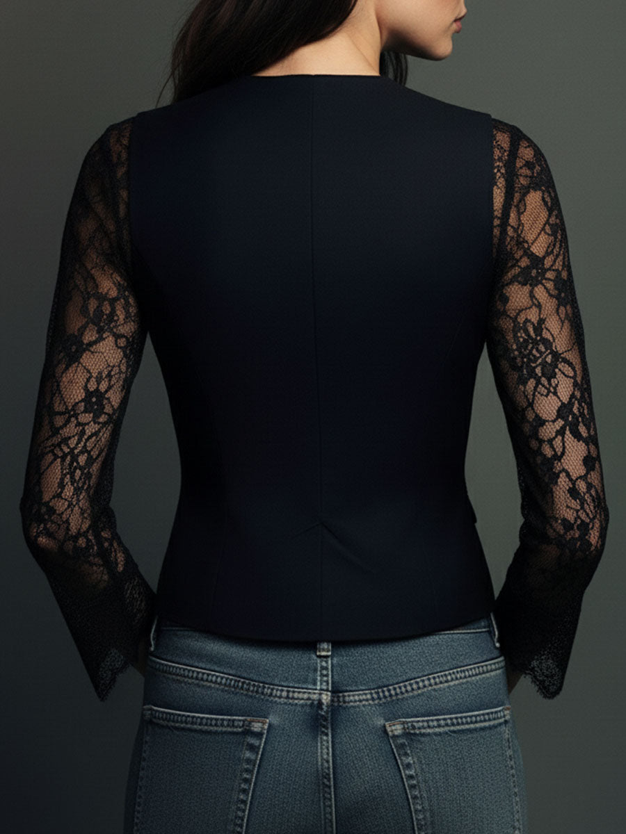 elegant-black-lace-panel-sleeve-blazer-top-vest-orkp