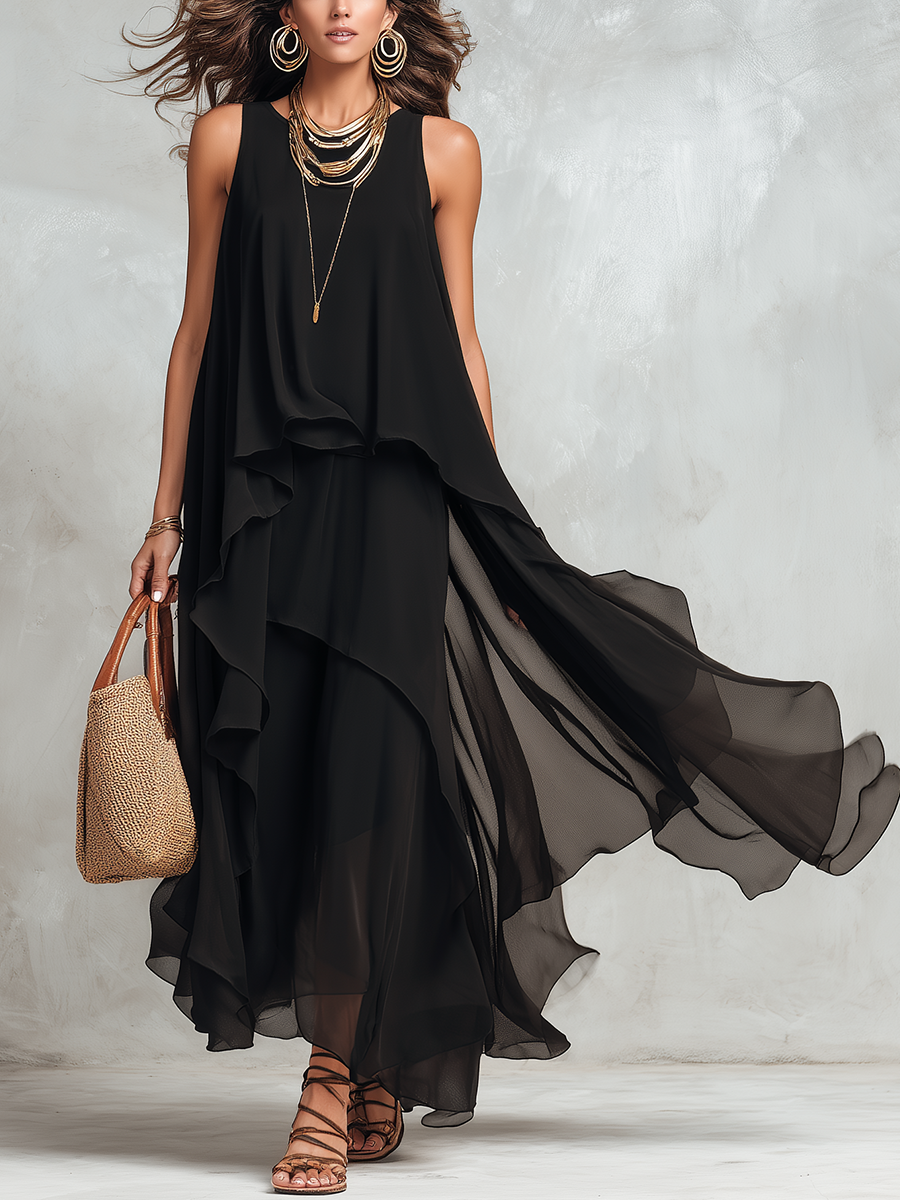 bohemian-black-layered-chiffon-maxi-dress
