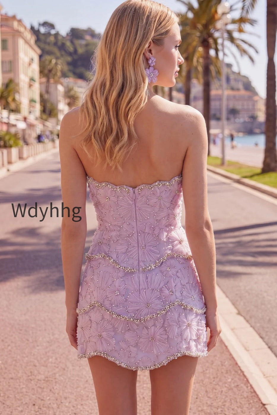 sparkly-pink-floral-tight-short-strapless-homecoming-dress-with-pearls
