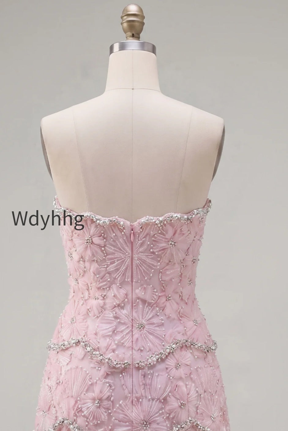 sparkly-pink-floral-tight-short-strapless-homecoming-dress-with-pearls