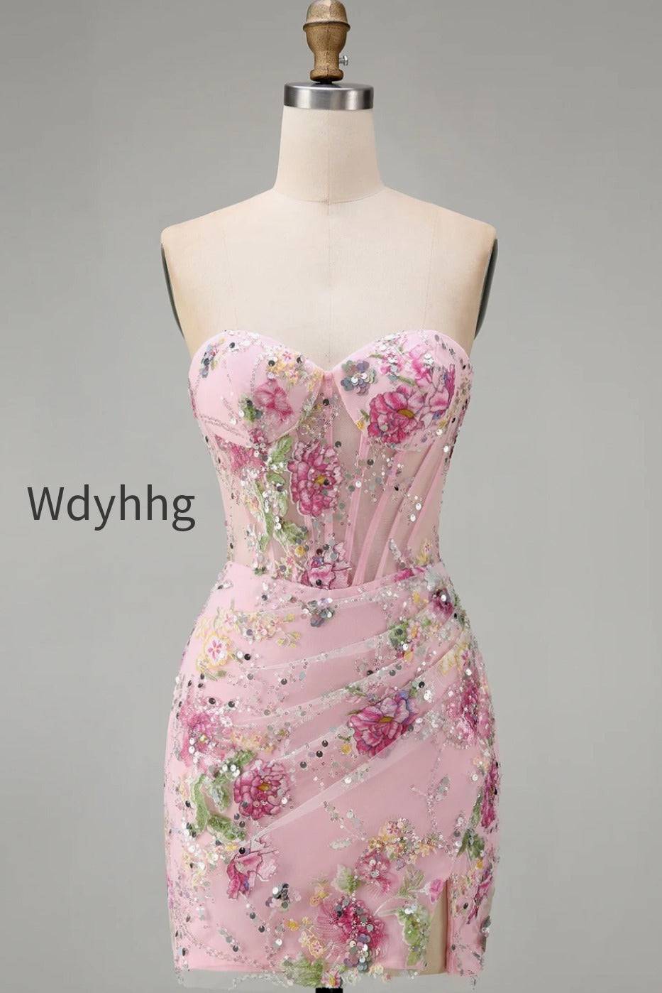 floral-corset-tight-short-sparkly-pink-ruched-beaded-homecoming-dress-with-slit