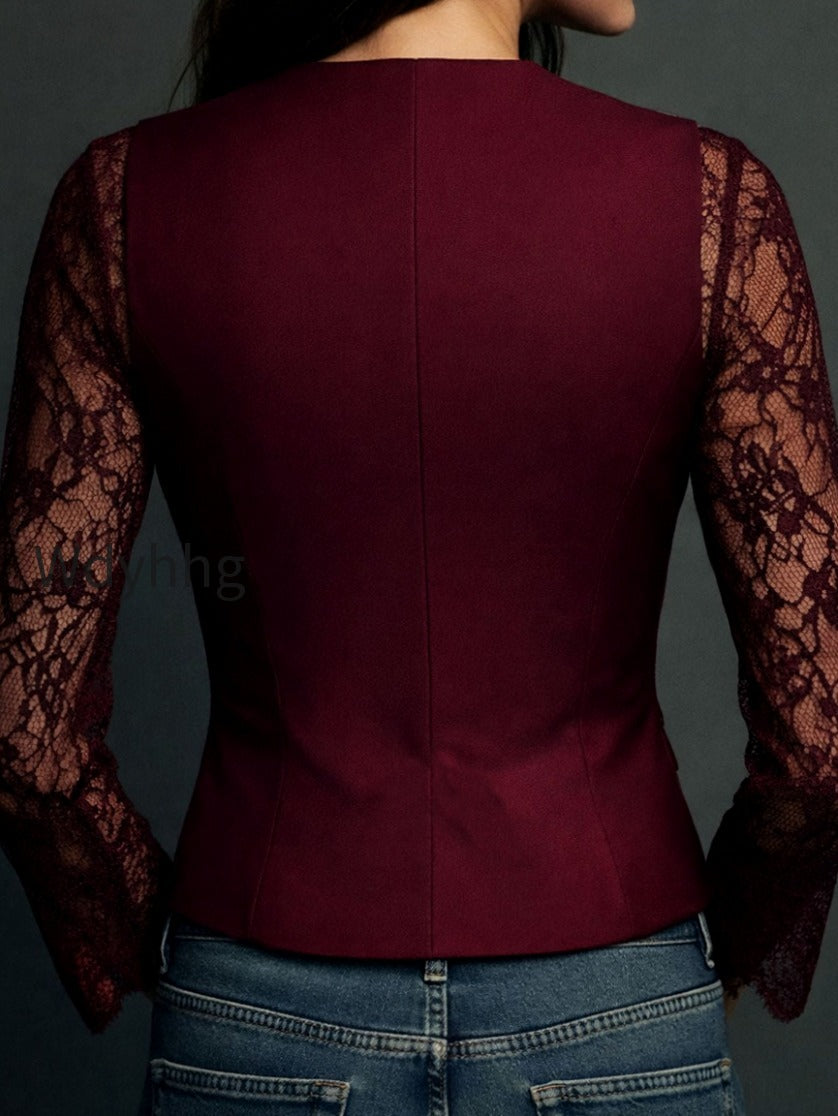 elegant-black-lace-panel-sleeve-blazer-top-vest-orkp