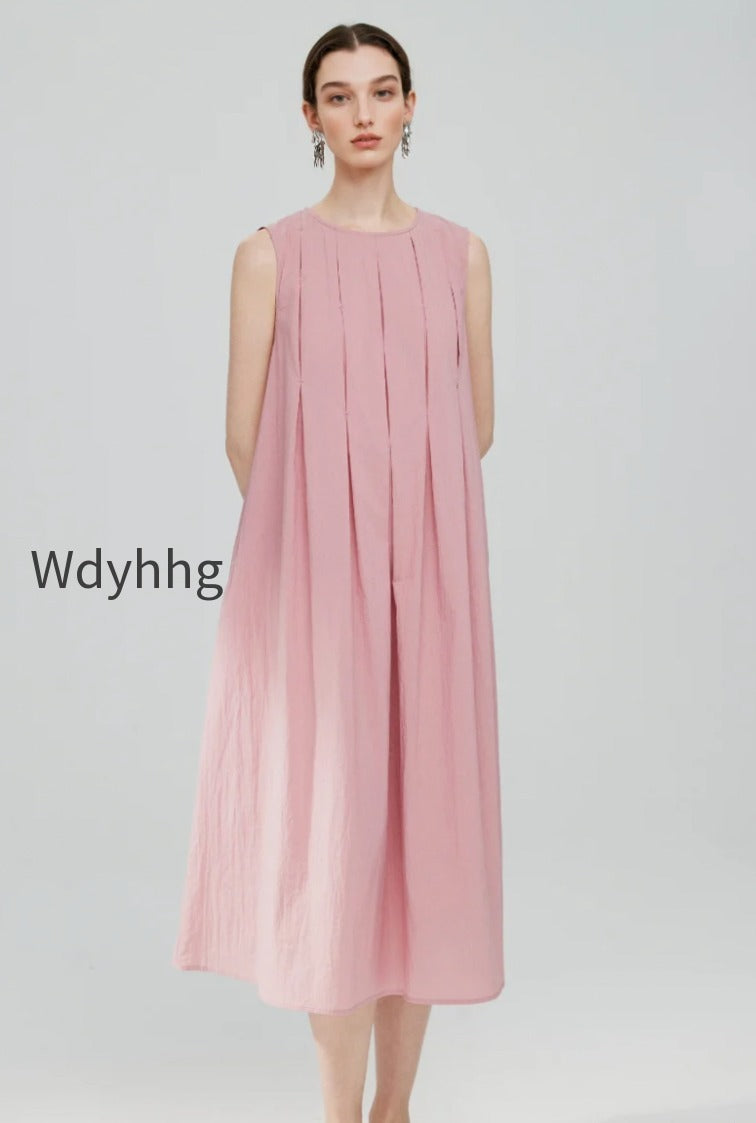 causal-summer-pleat-textured-light-pink-midi-tank-dress