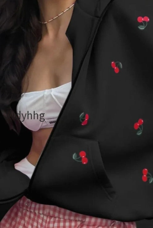 db-cherry-print-zip-up-hoodie