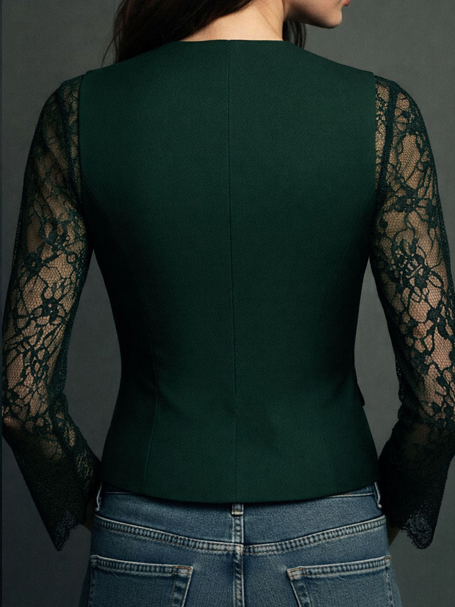 elegant-black-lace-panel-sleeve-blazer-top-vest-orkp