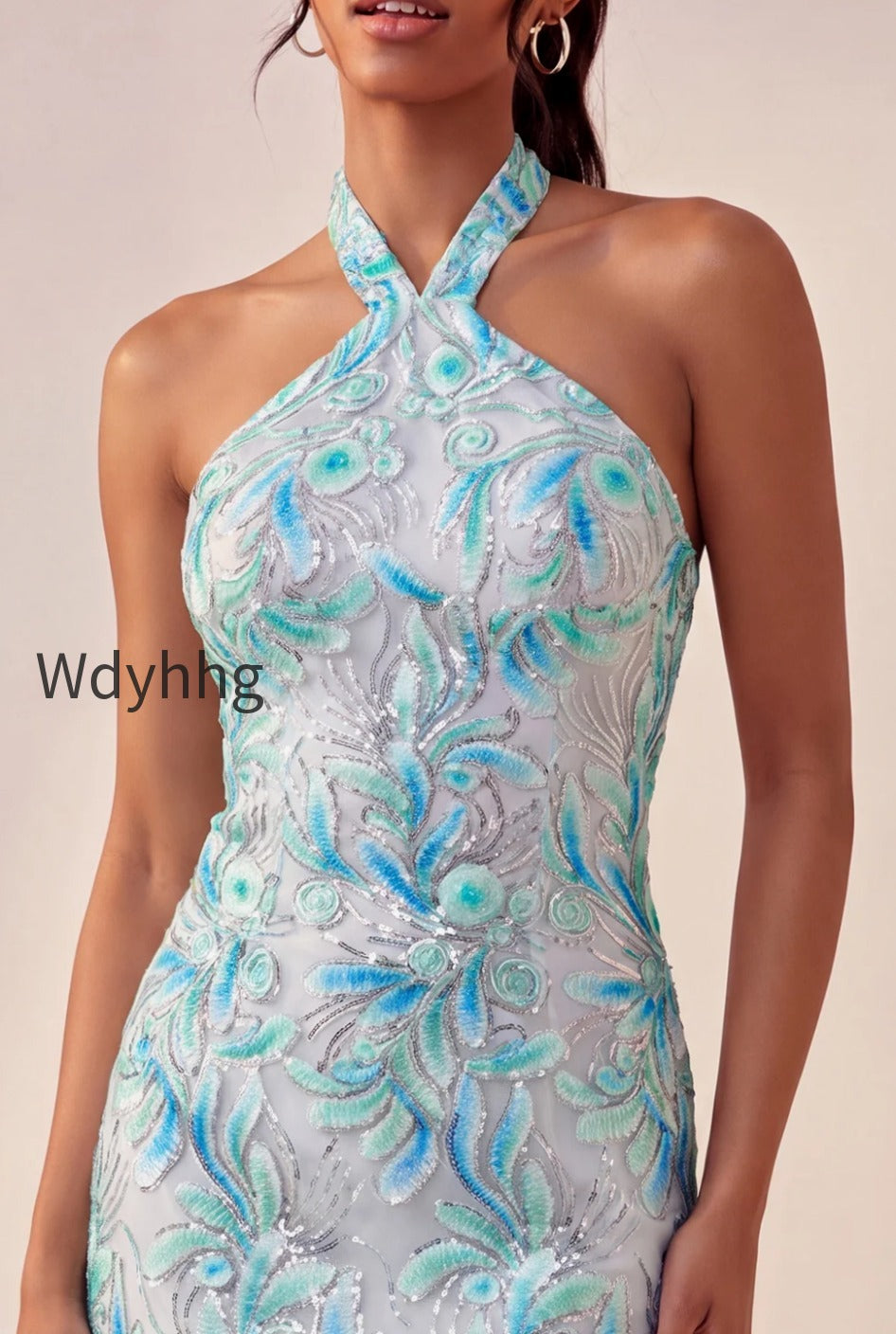sparkly-pink-floral-halter-sequin-tight-short-homecoming-dress