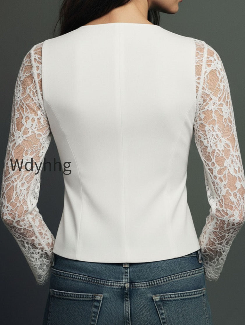 elegant-black-lace-panel-sleeve-blazer-top-vest-orkp