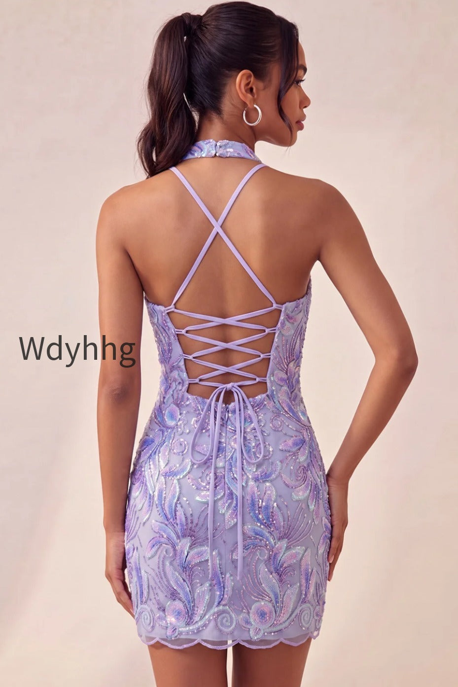sparkly-pink-floral-halter-sequin-tight-short-homecoming-dress
