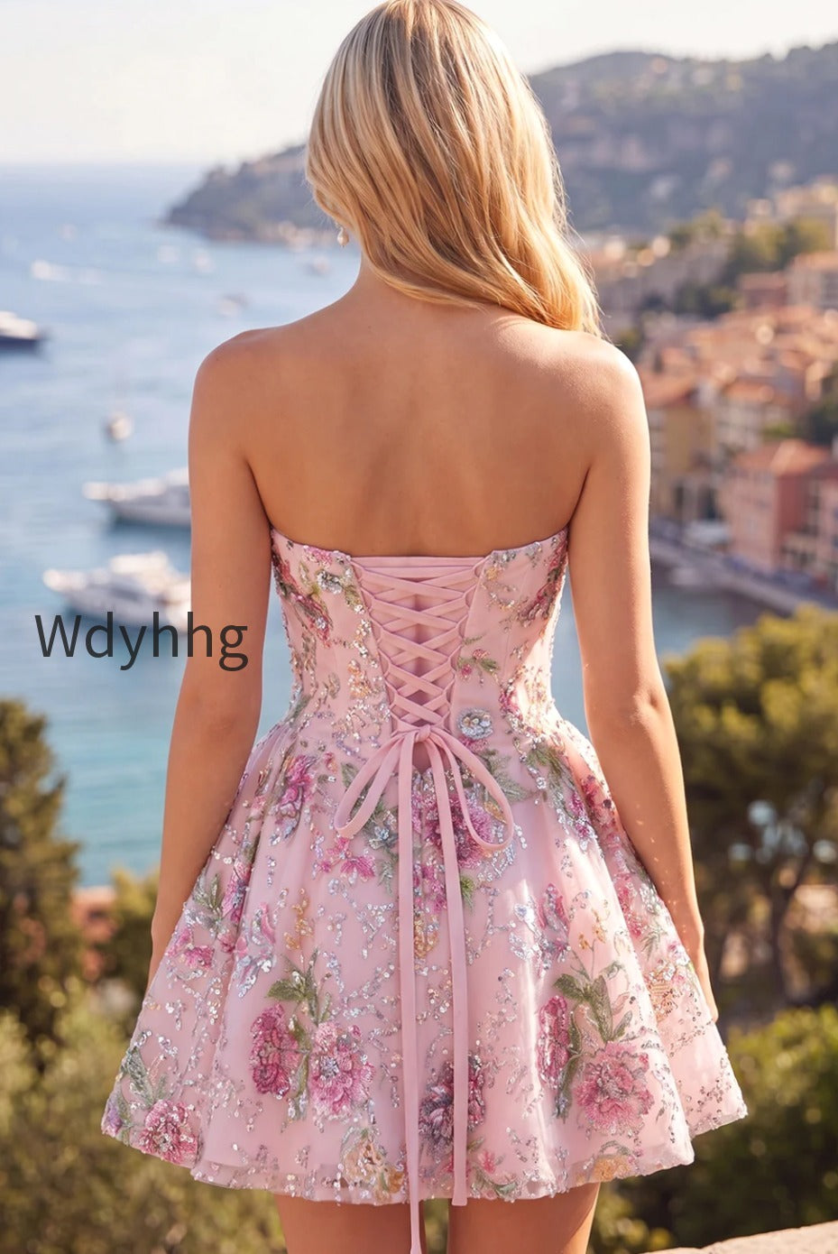 sparkly-pink-floral-beaded-a-line-short-strapless-homecoming-dress