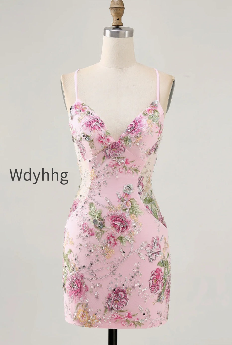 sparkly-pink-beaded-floral-short-tight-homecoming-dress-with-sequins