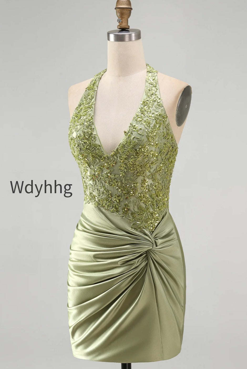 army-green-appliqued-ruched-halter-tight-short-corset-homecoming-dress