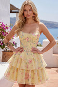 yellow-a-line-floral-corset-short-fringed-strapless-homecoming-dress-with-ruffles