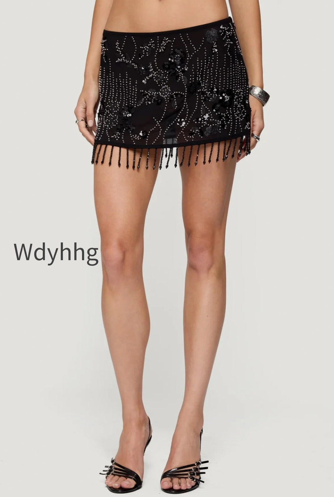 sequin-floral-print-high-waist-mini-skirt
